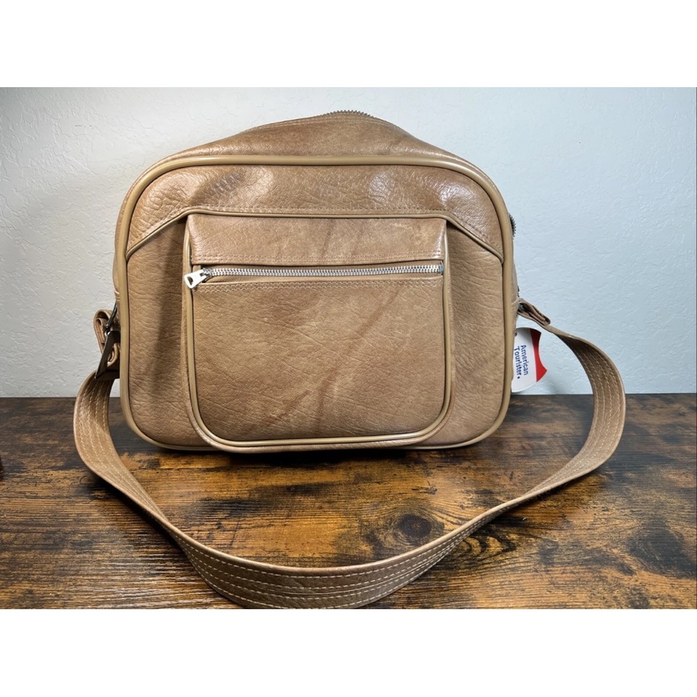 Vintage American Tourister Brown Faux Leather Carry On Tote Travel Bag